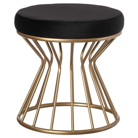 Fabulaxe Modern Round Velvet Stool with Bent Gold Metal Base Standard Ottoman, Black QI004322.BK